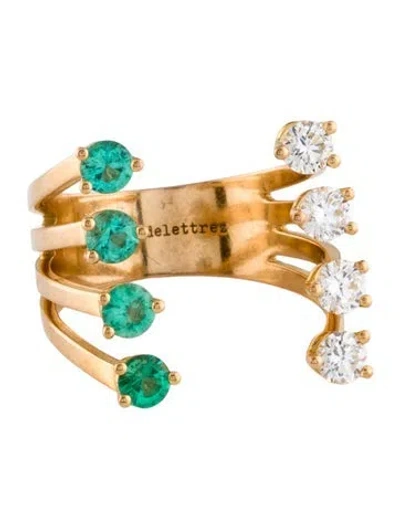 Pre-owned Delfina Delettrez 18k Emerald & Diamond Dots Ring In Multicolor