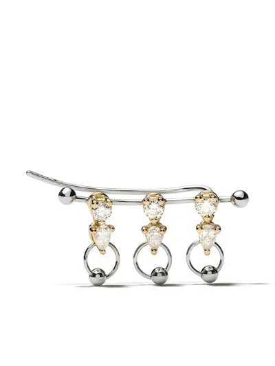 Delfina Delettrez 18kt White And Yellow Gold Two In One Diamond Earring In Yellow Gold/white Gold