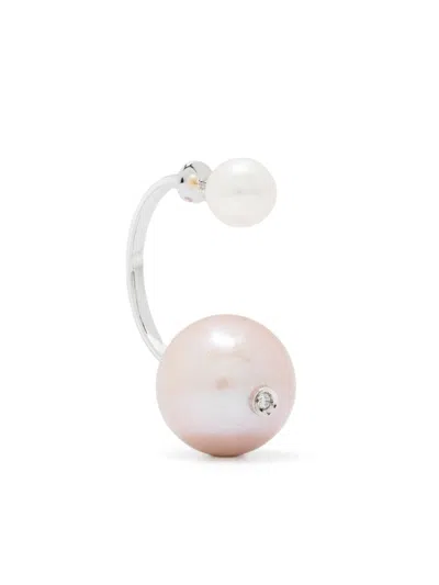 Delfina Delettrez 18kt White Gold Pink Pearl And Diamond Earring In Silver