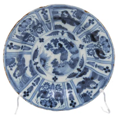 Pre-owned Delft Antique 17th Century  Wanli Blue Ware Plate, Kraak Style, Ca 1690
