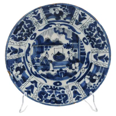 Pre-owned Delft Antique  17th Century Blue And White 'kraak' Wanli Style Plate