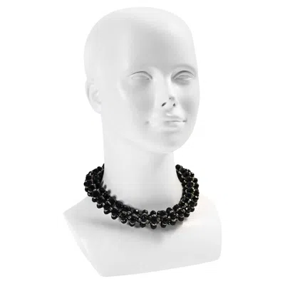 Pre-owned Delillo Vintage  Black Beaded Choker Necklace With Diamante Accents
