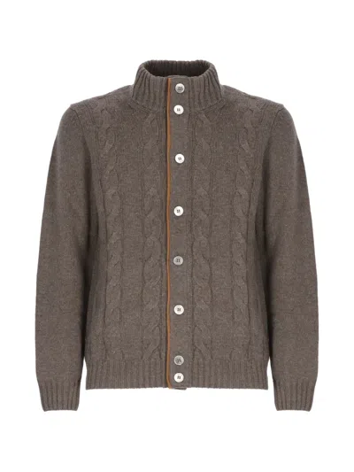 Della Ciana Cable-knit Button-up Cardigan In Brown