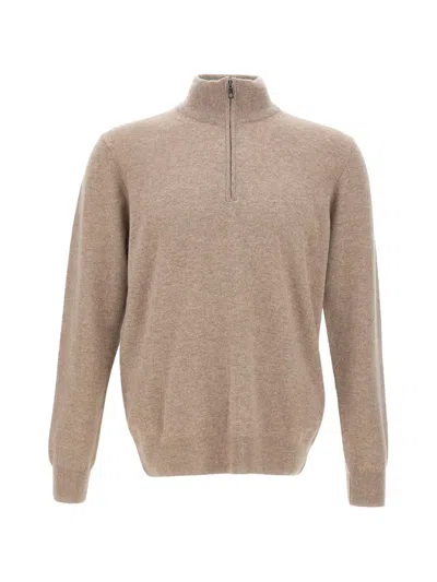 Della Ciana Half-zip Knit Sweater In Neutral
