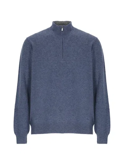 Della Ciana Half-zip Knitted Sweater In Blue