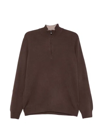 Della Ciana Quarter-zip Knit Sweater In Brown
