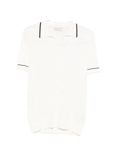 Della Ciana V-neck Ribbed Polo Shirt In White
