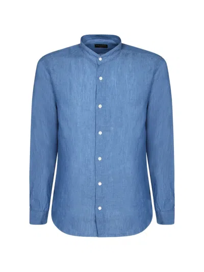Dell'oglio Band-collar Long-sleeve Shirt In Blue