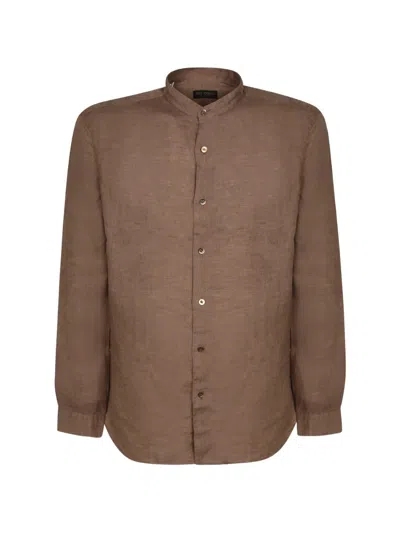 Dell'oglio Band-collar Long-sleeve Shirt In Brown