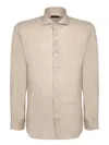 Dell'oglio Beige Linen Shirt With Classic Collar In Neutral
