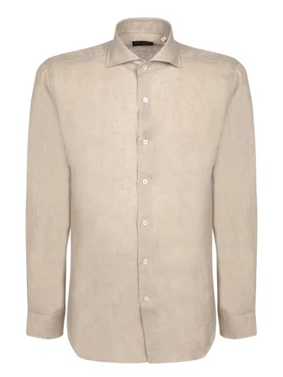 Dell'oglio Beige Linen Shirt With Classic Collar In Neutral