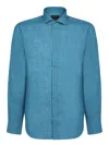 Dell'oglio Blue Linen Shirt With Classic Collar In Blue