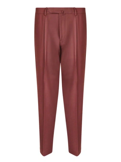 Dell'oglio Brick-colored Wool Flannel Trousers In Burgundy