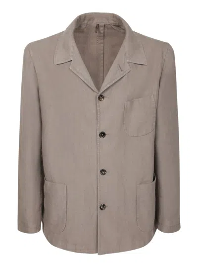 Dell'oglio Brown Linen Shirt With Classic Collar In Gray