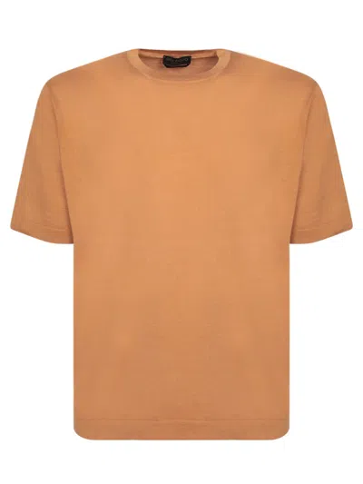 Dell'oglio Burnt Hue Cotton T-shirt In Brown