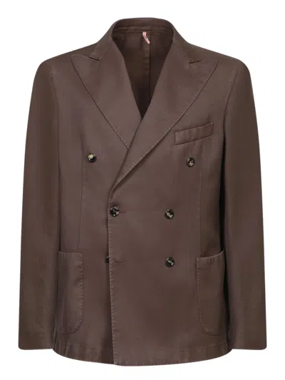 Dell'oglio Double-breasted Brown Blazer With Tailored Fit In Grey