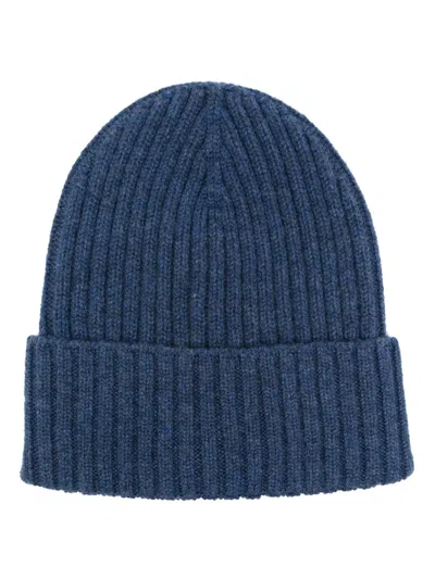 Dell'oglio Fisherman's Knit Cashmere Beanie In Blue