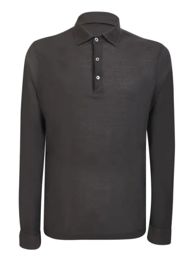 Dell'oglio Fresh Crepe Dark Brown Polo Shirt In Black