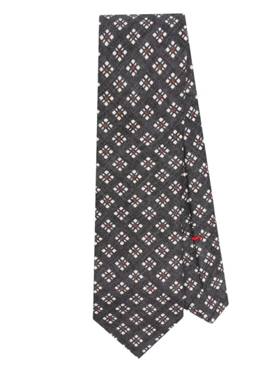 Dell'oglio Geometric-print Silk Tie In Grey