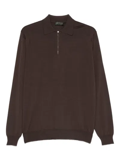 Dell'oglio Half-zip Knitted Polo Shirt In Brown