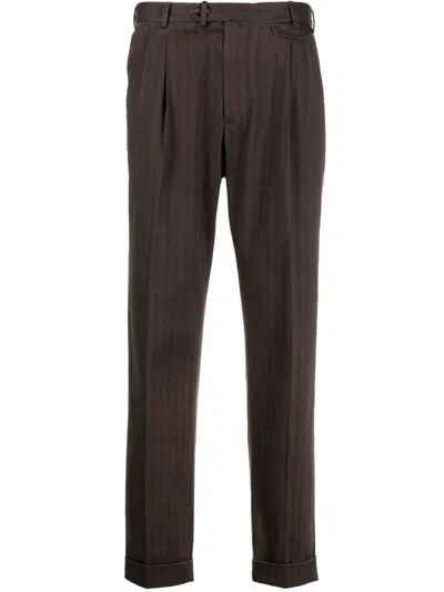 Dell'oglio Herringbone-pattern Tapered-leg Trousers In Brown