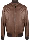 Dell'oglio Leather Bomber Jacket In Brown