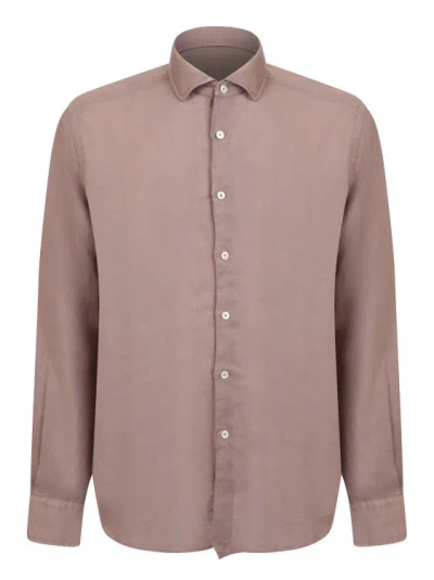 Dell'oglio Long-sleeve Linen Shirt In Brown