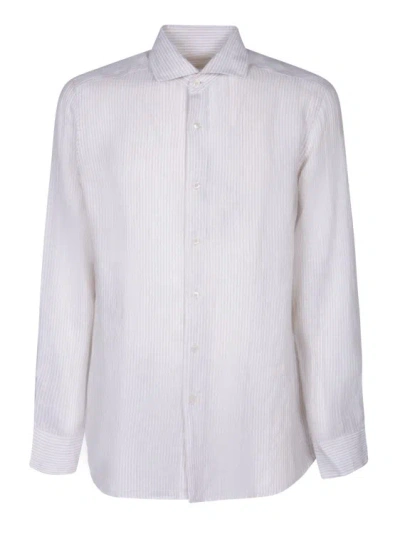 Dell'oglio Lightweight Linen Shirt With A Striped Pattern In White