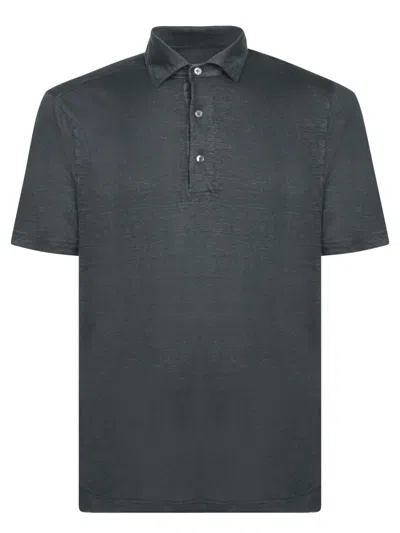 Dell'oglio Linen Polo Shirt With Classic Collar In Gray