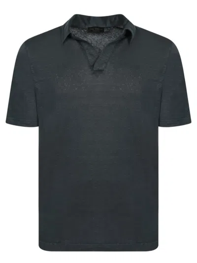 Dell'oglio Linen Polo T-shirt With Subtle Collar In Blue