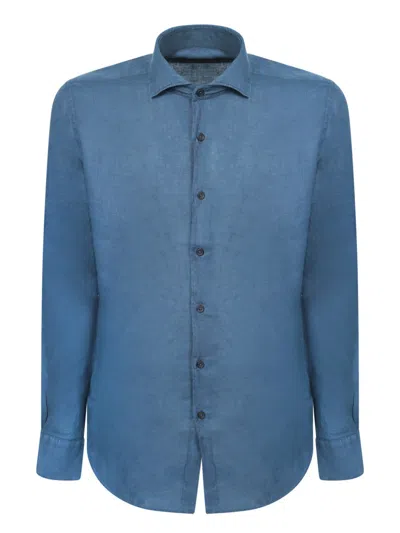 Dell'oglio Linen Shirt With Classic Cut In Blue