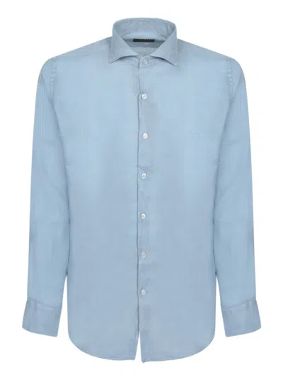 Dell'oglio Long Sleeve Linen Shirt In Blue