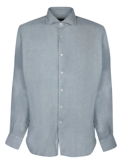 Dell'oglio Long Sleeve Linen Shirt In Grey