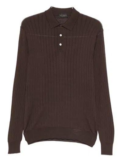Dell'oglio Long-sleeve Polo Shirt In Brown