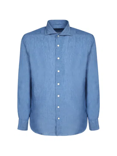 Dell'oglio Long-sleeve Spread-collar Shirt In Blue