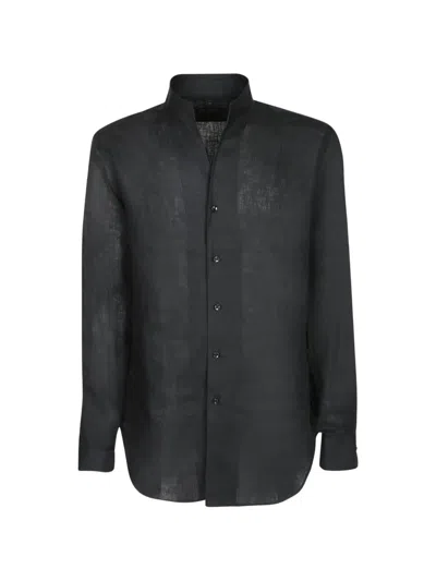 Dell'oglio Mandarin-collar Long-sleeve Shirt In Black