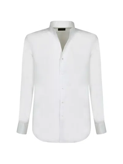 Dell'oglio Mandarin-collar Slub-texture Shirt In White
