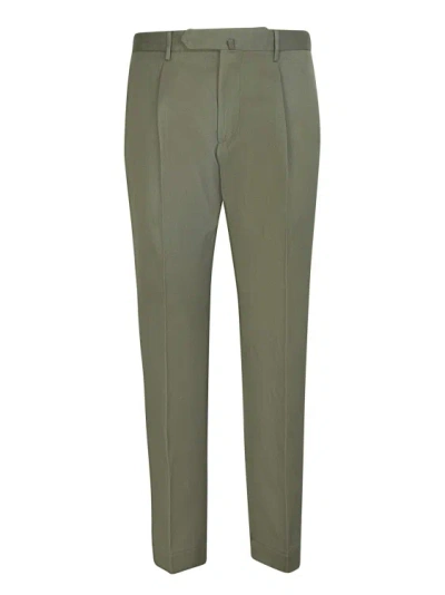 Dell'oglio Military Green Linen And Cotton Blend Trousers