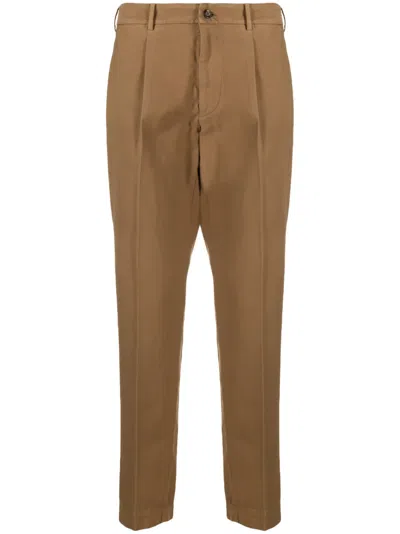 Dell'oglio Pleated Tapered-leg Trousers In Brown
