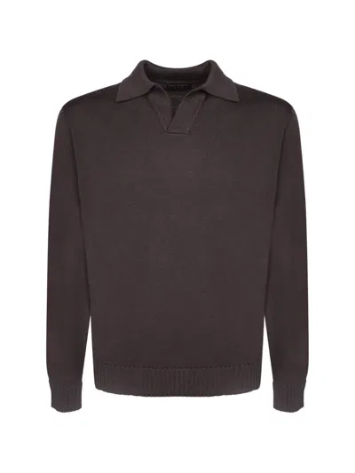 Dell'oglio Polo-collar Knitted Sweater In Brown