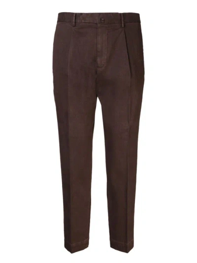 Dell'oglio Regular Fit Trousers With Micro-pattern On The Fabric In Brown
