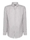 Dell'oglio Relaxed Fit Brown Linen Shirt In White