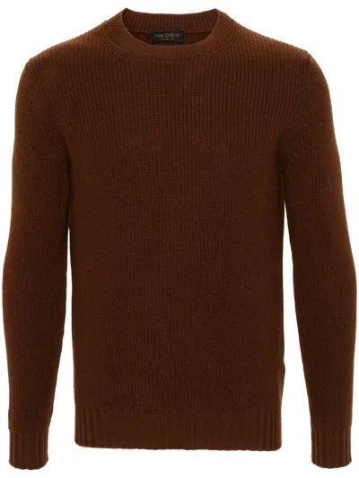Dell'oglio Ribbed-knit Crew-neck Jumper In Brown