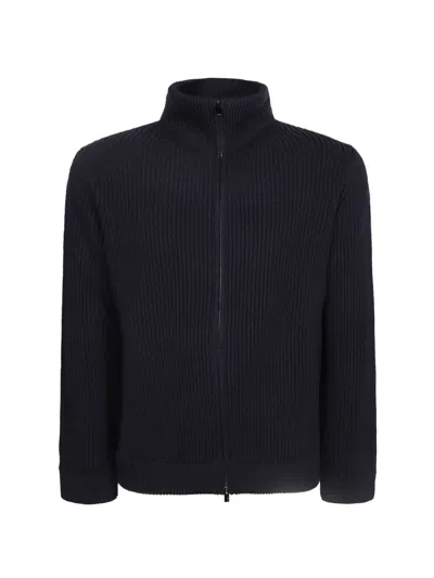 Dell'oglio Ribbed-knit Zip-up Cardigan In Blue