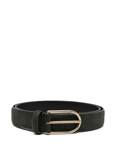 Dell'oglio Rounded-buckle Leather Belt In Black