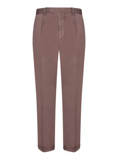 Dell'oglio Satin Fabric Straight Cut Trousers In Brown