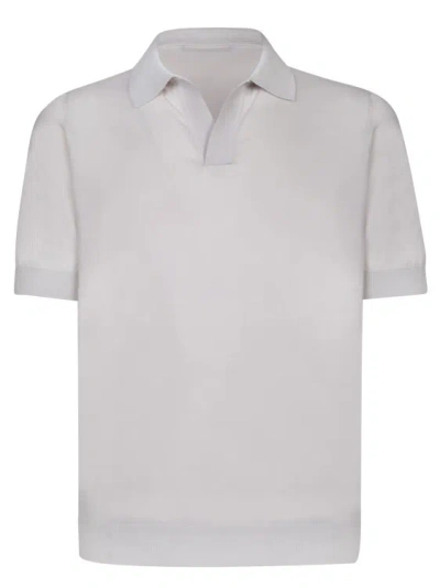 Dell'oglio Short Sleeve Feather Cotton Polo In White