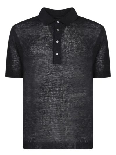 Dell'oglio Short-sleeve Linen Polo Shirt In Black