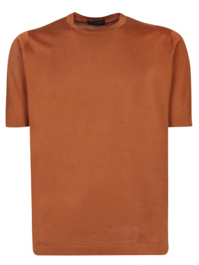 Dell'oglio Short Sleeve T-shirt Made Of Fine Lightweight Cotton. Uniform Color With No Prints. Crew Neck. In Brown