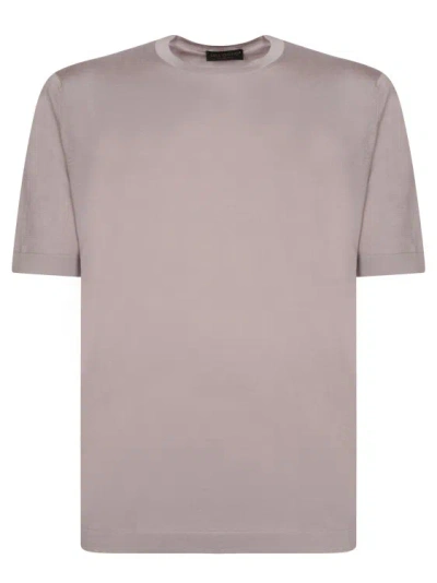 Dell'oglio Short Sleeves. Ultra-soft Cotton Fabric. Round Neckline. In Neutrals